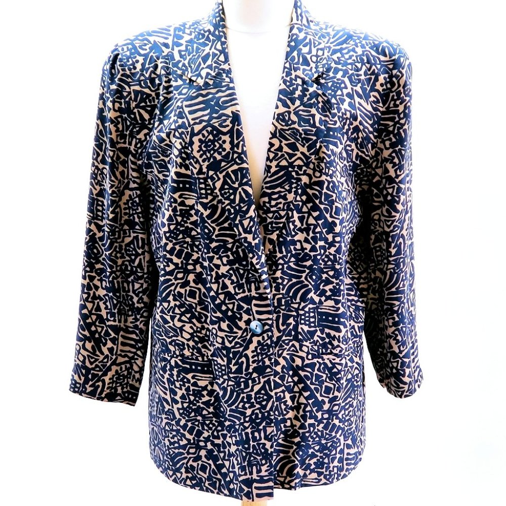 SFA Salon Z Lightweight Long Blazer Navy & Camel